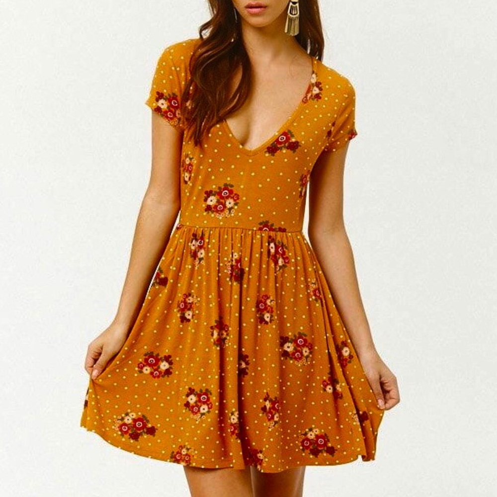 Forever 21 Burnt Orange Floral Polka Dot Dress